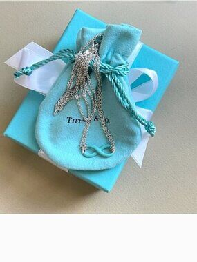 Tiffany & Co. Blue Enamel Infinity Pendant Necklace Silver Double Chain